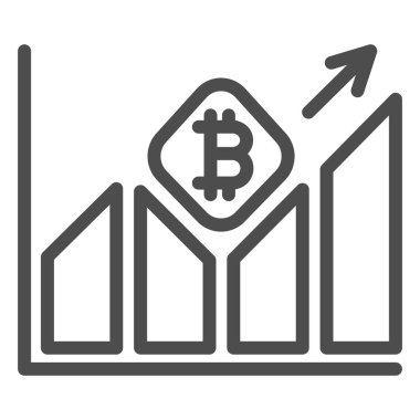 Bitcoin değer büyüme çizgisi simgesi, kripto para birimi konsepti, beyaz zemin üzerindeki BTC hız yükselen vektör işareti, mobil konsept ve web tasarımı için taslak biçim simgesi grafiği. Vektör grafikleri.