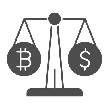 Katı simge, kripto para kavramı, beyaz arka planda BTC USD vektör işareti, mobil konsept ve web tasarımı için glifli simge. Vektör grafikleri.