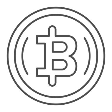 Çemberde Bitcoin amblemi, ince çizgi simgesi, kripto para birimi konsepti, beyaz arka planda BTC sembolü işareti, mobil konsept ve web tasarımı için taslak biçimi simgesi. Vektör grafikleri.