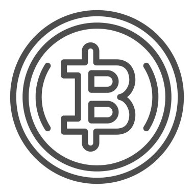 Çemberde Bitcoin amblemi, şifreli para çizgisi simgesi, kripto para birimi konsepti, beyaz arka planda BTC sembolü işareti, mobil konsept ve web tasarımı için taslak biçimi simgesi. Vektör grafikleri.