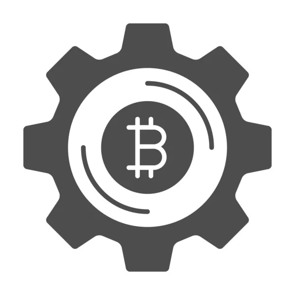 Bitcoin as gear in economic mechanism solid icon, cryptocurrency concept, BTC wheel vector sign on white background, glyph style icon for mobile concept and web design. Vector graphics. — Stock Vector