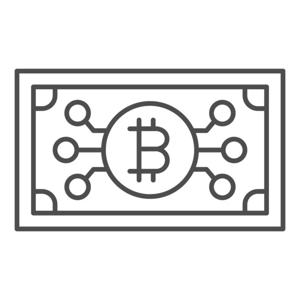 Bitcoin como billete de banco, efectivo duro criptomoneda icono de línea delgada, concepto financiero, signo de vector BTC sobre fondo blanco, icono de estilo de esquema para el concepto móvil y diseño web. Gráficos vectoriales. — Vector de stock