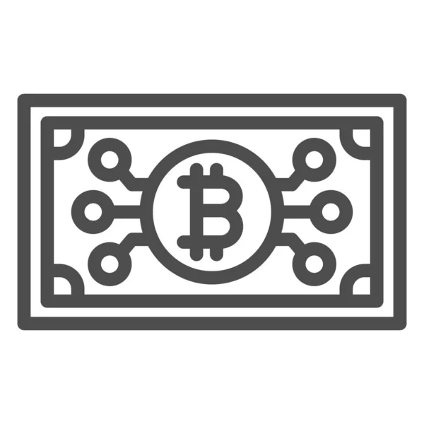 Bitcoin como billete de banco, efectivo duro criptomoneda icono de línea, concepto financiero, signo de vector BTC sobre fondo blanco, icono de estilo de esquema para el concepto móvil y diseño web. Gráficos vectoriales. — Vector de stock