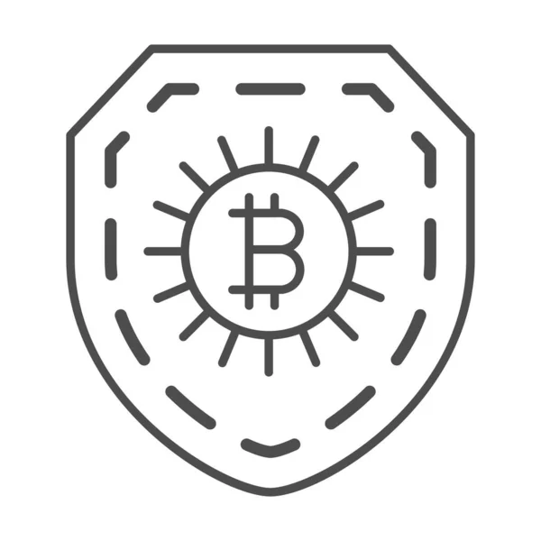 Bitcoin signo en el escudo, icono de línea delgada segura, concepto de criptomoneda, signo de vector BTC protegido sobre fondo blanco, icono de estilo de esquema para el concepto móvil y diseño web. Gráficos vectoriales. — Vector de stock