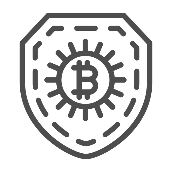 Bitcoin signo en el escudo, icono de línea segura, concepto de criptomoneda, signo de vector BTC protegido sobre fondo blanco, icono de estilo de esquema para el concepto móvil y diseño web. Gráficos vectoriales. — Vector de stock