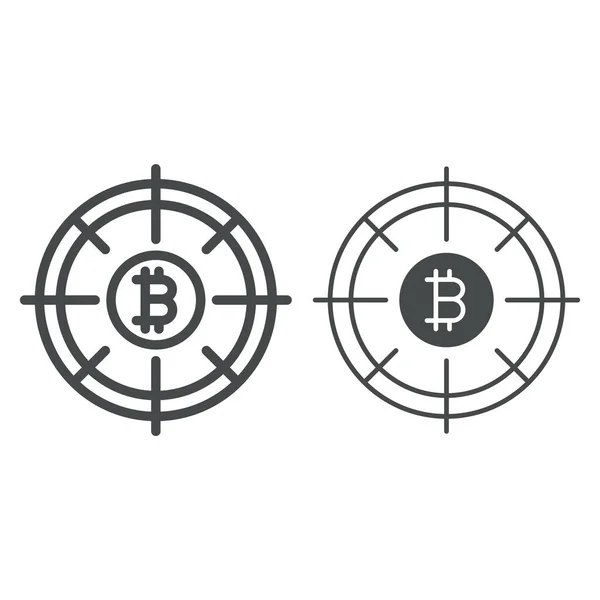 Línea de puntería Bitcoin e icono sólido, concepto de criptomoneda, signo de vector de destino BTC sobre fondo blanco, icono de estilo de esquema para el concepto móvil y el diseño web. Gráficos vectoriales. — Vector de stock