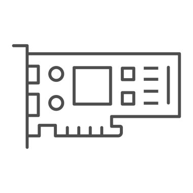 Video kartı ince çizgi simgesi, elektronik konsept, beyaz arkaplanda grafik adaptörü vektör işareti, mobil konsept ve web tasarımı için taslak biçimi simgesi. Vektör grafikleri.