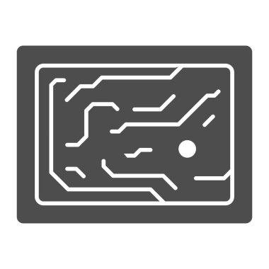 Yazdırılmış devre kartı sadeleştirilmiş diyagram katı simgesi, elektronik konsept, beyaz arkaplanda PCB vektör işareti, mobil konsept ve web tasarımı için glyph tarzı simge. Vektör grafikleri.