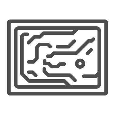 Yazdırılmış devre kartı sadeleştirilmiş diyagram çizgisi simgesi, elektronik konsept, beyaz arkaplanda PCB vektör işareti, mobil konsept ve web tasarımı için taslak biçimi simgesi. Vektör grafikleri.