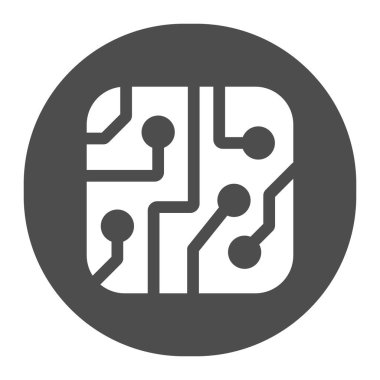 Dairesel katı simge, elektronik konsept, beyaz arkaplan üzerinde daire vektör işaretli basılı devre kartı, mobil konsept ve web tasarımı için glyph tarzı simge. Vektör grafikleri.