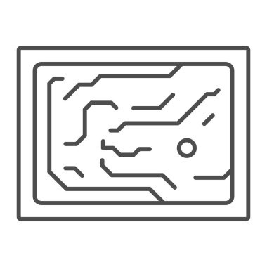 Yazdırılmış devre kartı sadeleştirilmiş diyagram ince çizgi simgesi, elektronik konsept, beyaz arkaplanda PCB vektör işareti, mobil konsept ve web tasarımı için taslak biçimi simgesi. Vektör grafikleri.