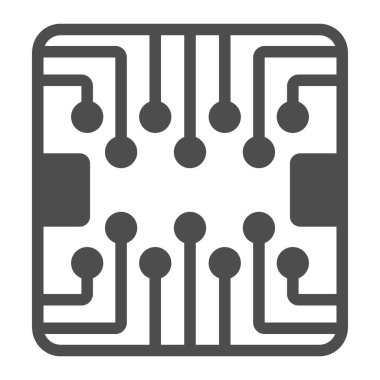 PCB düzeninin kare şekli katı simge, elektronik konsept, beyaz arkaplanda basılı devre kartı vektör işareti, mobil konsept ve web tasarımı için glyph tarzı simge. Vektör grafikleri.