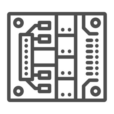 Bağlanan yuva çizgisi simgesi, elektronik konsept, beyaz arkaplanda PCB vektör işareti, mobil konsept ve web tasarımı için taslak biçimi simgesi içeren yazdırılmış devre kartı. Vektör grafikleri.