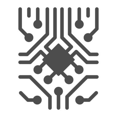 Diyot ve mikroçip katı ikonu olan analog işlemci devresi, elektronik konsept, beyaz arka planda PCB vektör işareti, mobil konsept ve web tasarımı için glyph tarzı simge. Vektör grafikleri.