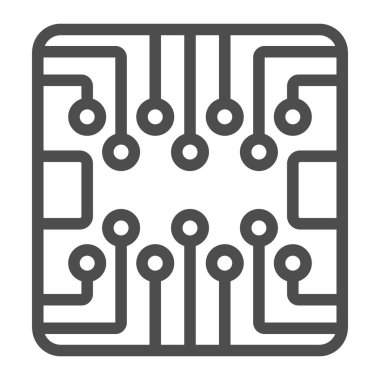 PCB yerleşim alanı kare çip çizgisi simgesi, elektronik konsept, beyaz arkaplanda basılı devre kartı vektör işareti, mobil konsept ve web tasarımı için taslak biçimi simgesi. Vektör grafikleri.
