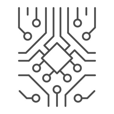Diyot ve mikroçip ince çizgi ikonu olan analog işlemci devresi, elektronik konsept, beyaz arka planda PCB vektör işareti, mobil konsept ve web tasarımı için taslak biçimi simgesi. Vektör grafikleri.