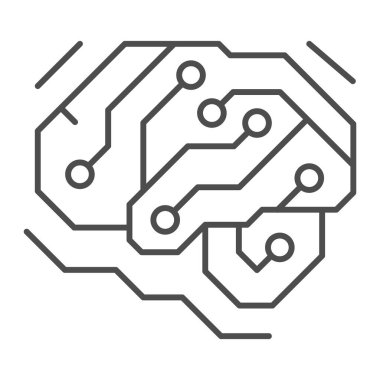 Beyin ince çizgi simgesi, elektronik konsept, beyaz arkaplanda PCB vektör işareti, mobil konsept ve web tasarımı için taslak biçim simgesi şeklinde analog devre parçası. Vektör grafikleri.