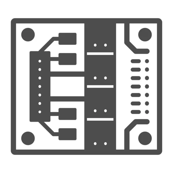 Circuito stampato con slot di montaggio icona solida, concetto di elettronica, segno vettoriale PCB su sfondo bianco, icona in stile glifo per il concetto di mobile e web design. Grafica vettoriale. — Vettoriale Stock