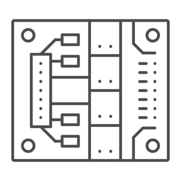 実装スロットの薄いラインアイコン、エレクトロニクスコンセプト、白の背景にPCBベクトルサイン、モバイルコンセプトとWebデザインのアウトラインスタイルアイコンを備えたプリント回路基板。ベクトルグラフィックス. — ストックベクタ