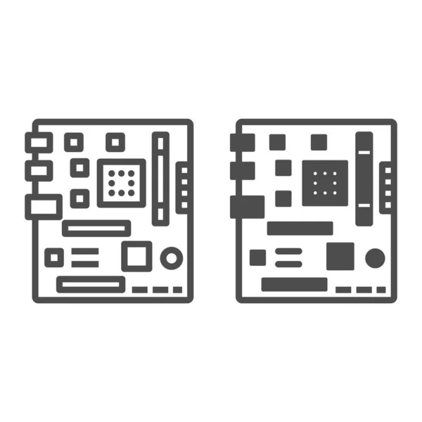 Motherboard square shape layout line and solid icon, electronics concept, microchip fragments vector sign on white background, outline style icon for mobile concept and web design. Vector graphics. — Stock Vector