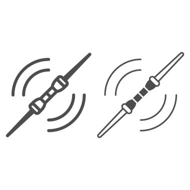 Çift Bıçaklı Işın Kılıç hattı ve katı ikon, yıldız savaşları konsepti, beyaz arka planda Saberstaff ışın vektör işareti, mobil konsept ve web tasarımı için tasarım tasarımı için taslak tarzı ikonu. Vektör grafikleri.