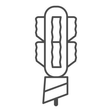 Kore hot dog ince çizgi ikonu, Asya yemeği konsepti, beyaz arka planda patates vektör işareti ile kaplanmış sosis, mobil konsept ve web tasarımı için taslak tarzı ikon. Vektör grafikleri.