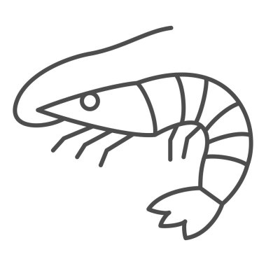 Karides ince çizgi ikonu, deniz ürünleri konsepti, beyaz arka planda karides vektör işareti, mobil konsept ve web tasarımı için taslak tarzı simge. Vektör grafikleri.