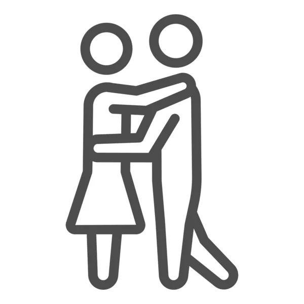 Man en vrouw dansen lijn pictogram, dating en relatie concept, paar slow dance vector teken op witte achtergrond, outline stijl pictogram voor mobiele concept en web design. vectorgrafieken. — Stockvector