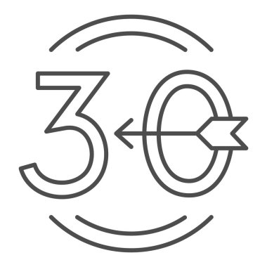 30 numaralı ok ve ince çizgi ikonu, aşk ve ilişki konsepti, beyaz arkaplanda otuz vektör işareti, mobil konsept ve web tasarımı için taslak biçim ikonu. Vektör grafikleri.