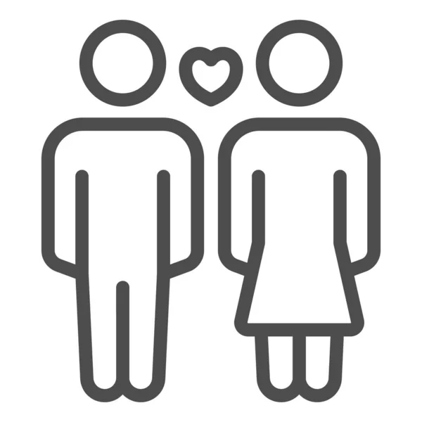 Man and woman heart line icon, dating and relationship concept, couple in love vector sign on white background, outline style icon for mobile concept and web design. Vector graphics. — Stock Vector