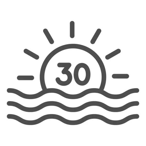 30 numaralı güneş ve deniz gündoğumu çizgisi ikonu, aşk ve ilişki konsepti, beyaz arka planda otuz vektör işareti, mobil konsept ve web tasarımı için taslak tarzı ikonu. Vektör grafikleri. — Stok Vektör