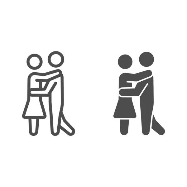 Man en vrouw dansen lijn en solide pictogram, dating en relatie concept, paar slow dance vector teken op witte achtergrond, outline stijl pictogram voor mobiele concept en web design. vectorgrafieken. — Stockvector