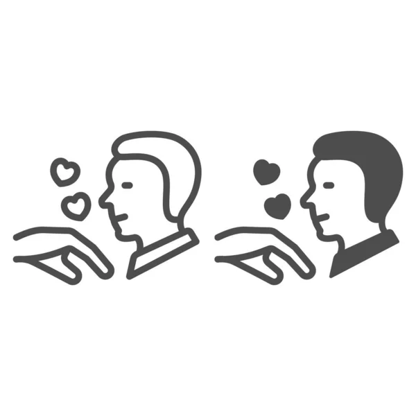 Hombre beso de la mano con la línea de corazones e icono sólido, citas y concepto de relación, signo de vector de gesto de amor sobre fondo blanco, icono de estilo de esquema para el concepto móvil y diseño web. Gráficos vectoriales. — Archivo Imágenes Vectoriales