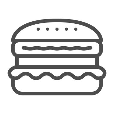 Fransız burger çizgisi ikonu, fast food konsepti, beyaz arka planda çizburger vektör tabelası, mobil konsept ve web tasarımı için taslak tarzı ikon. Vektör grafikleri.