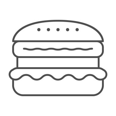 Fransız burger ince çizgi ikonu, fast food konsepti, beyaz arka planda çizburger vektör işareti, mobil konsept ve web tasarımı için taslak tarzı ikon. Vektör grafikleri.