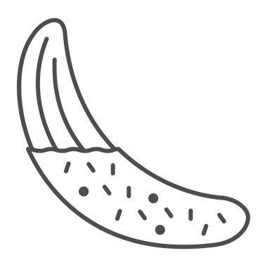 Çikolata kaplı ince çizgi ikonu, sokak yemekleri konsepti, beyaz arka planda çikolata kaplı muz vektör tabelası, mobil konsept ve web tasarımı için taslak tarzı ikon. Vektör grafikleri.