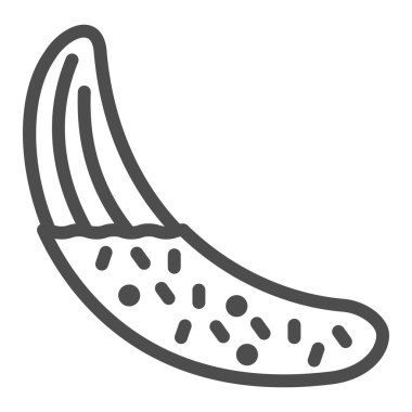 Çikolata kaplı çizgili muz, sokak yemekleri konsepti, beyaz arka planda çikolata kaplı muz vektör işareti, mobil konsept ve web tasarımı için taslak tarzı ikon. Vektör grafikleri.