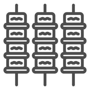 Kebap çizgisi ikonu, Asya gıda konsepti, beyaz arka planda Japon şiş vektör tabelası, mobil konsept ve web tasarımı için taslak tarzı ikon. Vektör grafikleri.