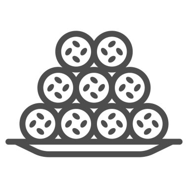 Vurucu çizgisi ikonunda balık tüpleri, Asya gıda konsepti, beyaz arka planda Japon tempura chikuwa kamaboko vektör işareti, mobil konsept ve web tasarımı için taslak stil ikonu. Vektör grafikleri.