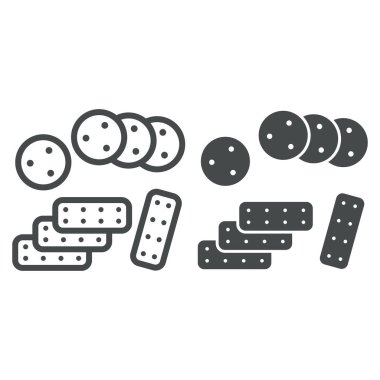 Kurabiye çizgisi ve katı ikon, fast food konsepti, beyaz arka planda bisküvi vektör işareti, mobil konsept ve web tasarımı için taslak tarzı ikon. Vektör grafikleri.