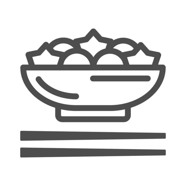 Значок линии Донбури, концепция азиатской еды, векторный знак векторной тарелки с японским рисом на белом фоне, иконка стиля набросков для мобильной концепции и веб-дизайна. Векторная графика. — стоковый вектор