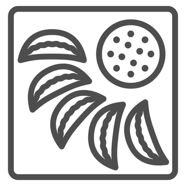 Boulettes frites Jiaozi ligne icône, concept alimentaire asiatique, japonais yaki gyoza vecteur signe sur fond blanc, icône de style contour pour concept mobile et web design. Graphiques vectoriels. — Image vectorielle