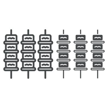 Kebap çizgisi ve katı ikon, Asya gıda konsepti, beyaz arka planda Japon şiş vektör işareti, mobil konsept ve web tasarımı için taslak tarzı ikon. Vektör grafikleri.