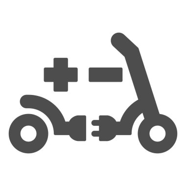 Elektrikli scooter tapası ve soket katı ikonu, elektrik taşıma konsepti, beyaz arka planda elektrik vektör işareti, mobil konsept ve web tasarımı için glyph tarzı simge. Vektör grafikleri.