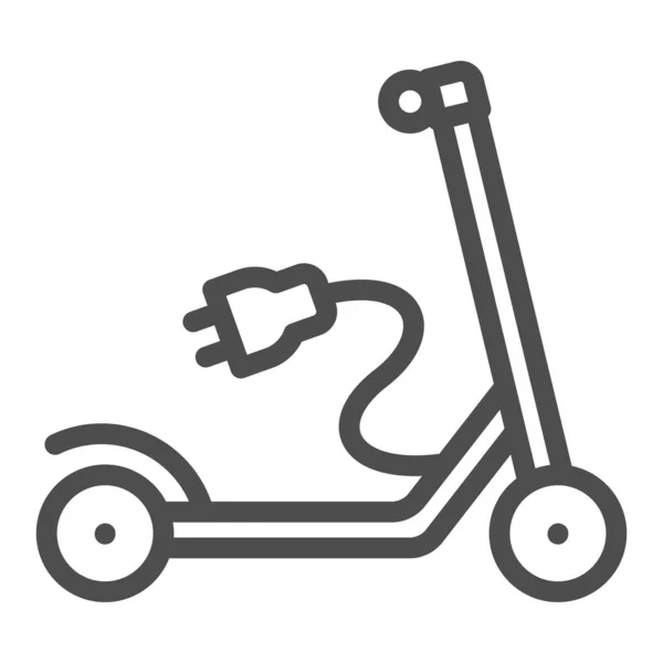 Scooter elétrico com ícone de linha de plugue de recarga, conceito de transporte elétrico, sinal de vetor carregador no fundo branco, ícone de estilo de contorno para conceito móvel e web design. Gráficos vetoriais. — Vetor de Stock