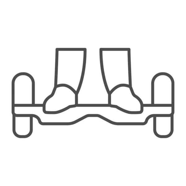 Jambes sur une icône de ligne mince gyroboard, concept de transport électrique, pieds sur gyroscooter vecteur signe sur fond blanc, icône de style contour pour concept mobile et web design. Graphiques vectoriels. — Image vectorielle