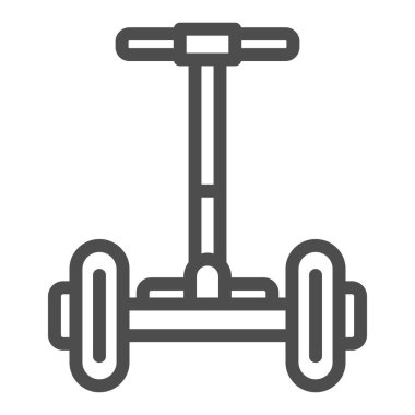 Uçan kaykay ön görüş çizgisi simgesi, elektrik taşıma konsepti, beyaz arka planda vektör işareti olan jimnastik tahtası, mobil konsept ve web tasarımı için taslak biçimi simgesi. Vektör grafikleri.