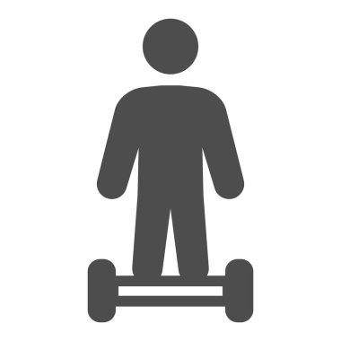 Gyroboard ön görünümü olan adam katı ikon, elektrik taşıma konsepti, beyaz arkaplanda jiroskopi vektör işareti olan adam, mobil konsept ve web tasarımı için glyph tarzı simge. Vektör grafikleri.