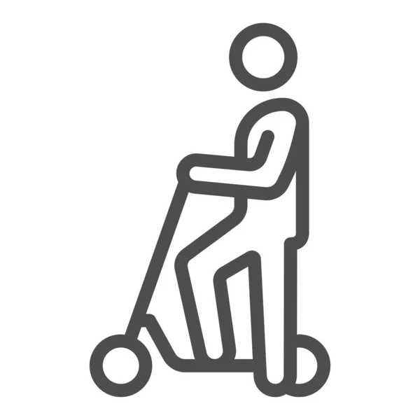 Mann stehen auf Elektroroller Linie Symbol, Elektro-Transportkonzept, Kick-Scooter-Vektorschild auf weißem Hintergrund, umreißen Stil-Symbol für mobiles Konzept und Web-Design. Vektorgrafik. — Stockvektor