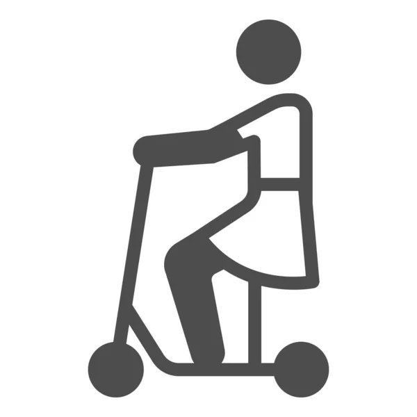 Chica paseo scooter eléctrico en el asiento icono sólido, concepto de transporte eléctrico, sentarse y montar signo vectorial sobre fondo blanco, icono de estilo glifo para el concepto móvil y diseño web. Gráficos vectoriales. — Vector de stock